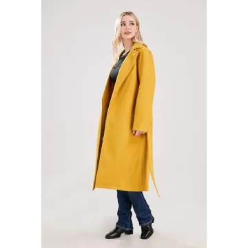 utcoco Women's Long Wool Pea Coat in Yellow - Fashion & Comfort