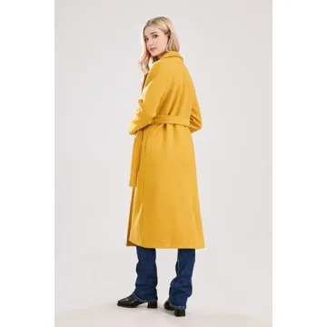 utcoco Women's Long Wool Pea Coat in Yellow - Fashion & Comfort