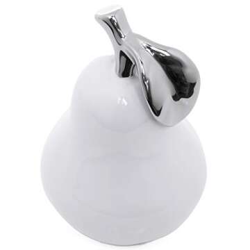 Torre & Tagus Orchard Ceramic Pear Décor for Display on Bookshelf, Living Room, Dining Room, Home Office, White
