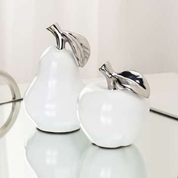 Torre & Tagus Orchard Ceramic Pear Décor for Display on Bookshelf, Living Room, Dining Room, Home Office, White