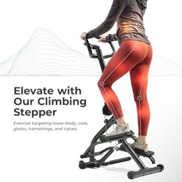 Sunny Health & Fitness Stair Stepper w/Handlebar – Adjustable & App-Enhanced Climbing Exercise Mac...