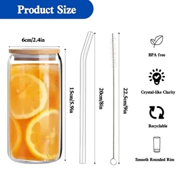 Vozoka Glass Cups with Bamboo Lids & Straws - 16oz Set