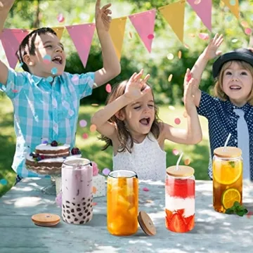 Vozoka Glass Cups with Bamboo Lids & Straws - 16oz Set