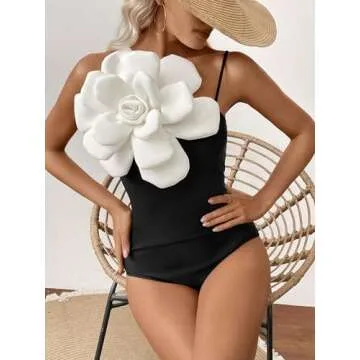 Stylish SPORLIKE Women One Piece Swimsuit with Flower Detail