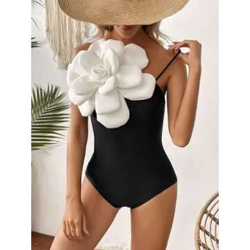 Stylish SPORLIKE Women One Piece Swimsuit with Flower Detail