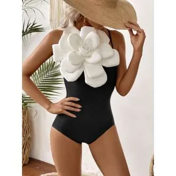 Stylish SPORLIKE Women One Piece Swimsuit with Flower Detail