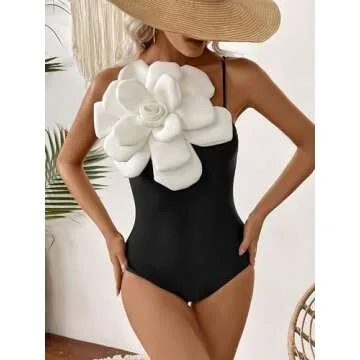 Stylish SPORLIKE Women One Piece Swimsuit with Flower Detail