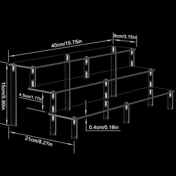 AZEAM 15 3/4 Inch Acrylic Riser Display Shelf,3 Tier Display Riser for Figures Display Stand Large R...