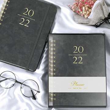 2022 Planner - Year Weekly & Monthly Planner with Tabs, Smooth Faux Leather & Flexible Cover with White Paper, January 2022 to December 2022, Pen Loop, Twin-Wire Binding, 5.85" x 8.25", Gray