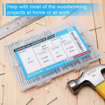 376 pcs Premium Hardware Nails Assortment - 6 Sizes Included