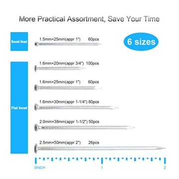 376 pcs Premium Hardware Nails Assortment - 6 Sizes Included