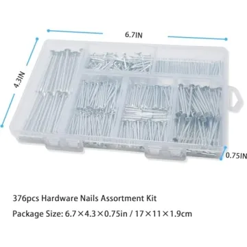 376 pcs Premium Hardware Nails Assortment - 6 Sizes Included