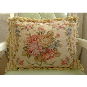 Handcrafted Victorian Floral Needlepoint Pillow 18"
