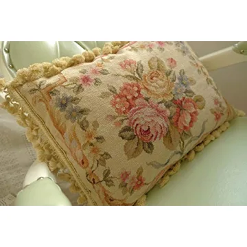 Handcrafted Victorian Floral Needlepoint Pillow 18"