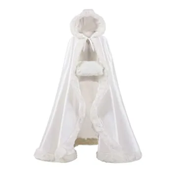 WOWBRIDAL 57in Elegant Bridal Cape Wedding Cloak with Hand Muff - Floor-length (White)