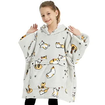Kids Sherpa Wearable Blanket Hoodie - KFUBUO