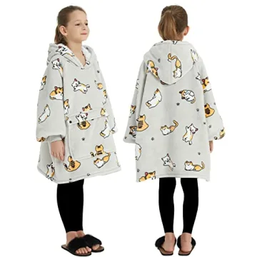 Kids Sherpa Wearable Blanket Hoodie - KFUBUO
