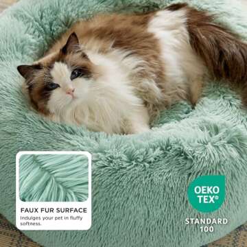 Bedsure Calming Cat Beds for Indoor Cats - 20 Inch Plush Faux Fur Pet Bed in Garden Green