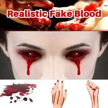 Yeweian Fake Blood Kit for Clothes Eye Blood Drops, Halloween SFX Makeup for Blood Splatter Costume Zombie Vampire Monster Cosplay,2.1Oz Fake Blood Spray + 30g Coagulated Blood Gel + 3 Stipple Sponge