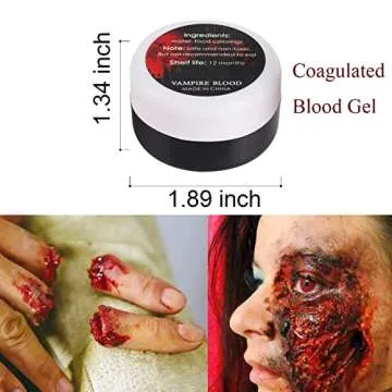 Yeweian Fake Blood Kit for Clothes Eye Blood Drops, Halloween SFX Makeup for Blood Splatter Costume Zombie Vampire Monster Cosplay,2.1Oz Fake Blood Spray + 30g Coagulated Blood Gel + 3 Stipple Sponge