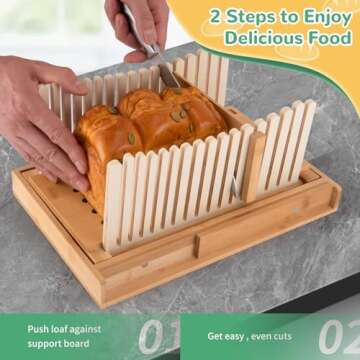 Bamboo Bread Slicer with Knife for Homemade Bread - Adjustable bread Slicing Guides, Foldable Compac...