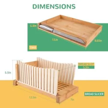 Bamboo Bread Slicer with Knife for Homemade Bread - Adjustable bread Slicing Guides, Foldable Compact Loaf Cutting Guide with Crumb Tray, Stainless Steel Bread Knife for Homemade Bread