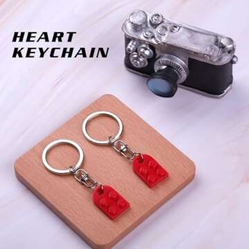 Meyerascal Red Heart Keychain Set for Couples, Brick Heart Keychain for Boyfriend Girlfriend, 2 Pcs ...
