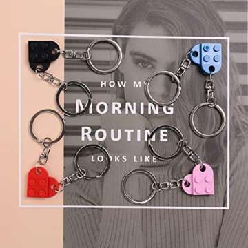 Meyerascal Red Heart Keychain Set for Couples, Brick Heart Keychain for Boyfriend Girlfriend, 2 Pcs Matching Heart Colorful Keychains.(Red)