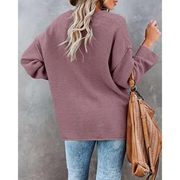 Saodimallsu Womens V Neck Oversized Sweaters Batwing Long Sleeve Button Henley Tops Pullover Loose Chunky Knitted Jumper Dark Purple