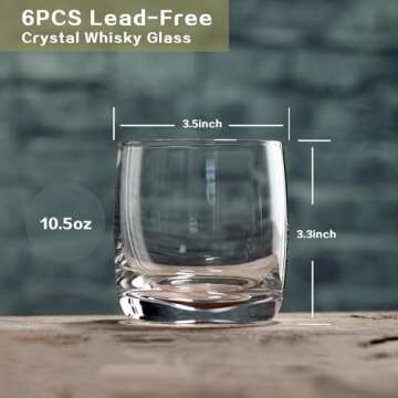 Whiskey Glasses Set of 6, Premium Crystal Bourbon Glass, 10.5 oz Drinking Glasses for Scotch, Cockta...