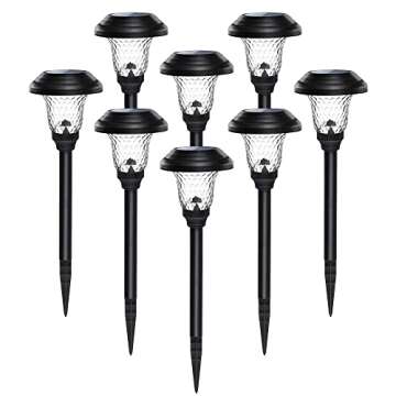 GIGALUMI 8 Pack Solar Pathway Lights, Solar Garden Lights Outdoor Warm White, Waterproof Led Path Lights for Yard, Patio, Landscape, Walkway (Black)