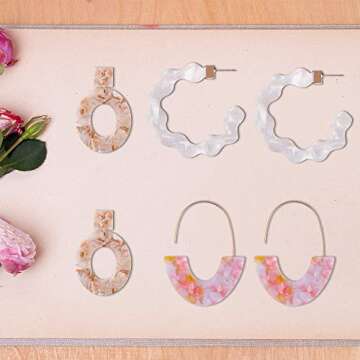 Duufin 20 Pairs Acrylic Earrings Statement Earrings Resin Drop Dangle Mottled Acrylic Hoop Earrings Polygonal Bohemian Earrings Fashion Jewelry Earrings