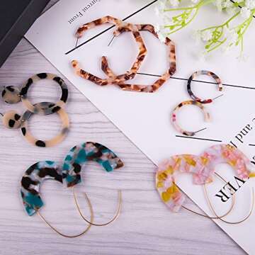 Duufin 20 Pairs Acrylic Earrings Statement Earrings Resin Drop Dangle Mottled Acrylic Hoop Earrings Polygonal Bohemian Earrings Fashion Jewelry Earrings