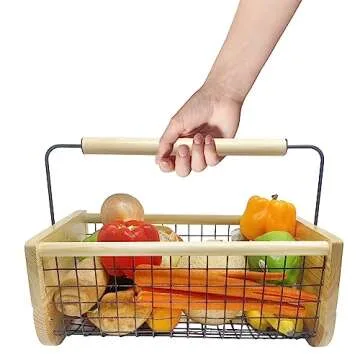 Garden Hod Harvesting Basket | Stylish Wooden Basket With Rotating Handle Perfect For Washing and Ho...