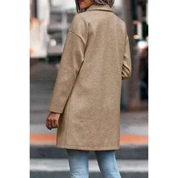 PRETTYGARDEN Women's Plaid Shacket Jacket Trendy Casual Button Wool Blend Winter Tartan Trench Coat with Pockets (Solid Khaki,Large)