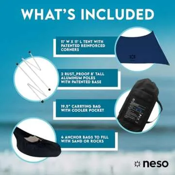 Neso Gigante - Portable Beach Tent - Ideal to Enjoy with Family and Friends - UPF 50+, Water-Resistant, and Lightweight - Navy, 11' x 11'
