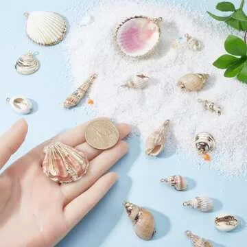 SUNNYCLUE 1 Box 20Pcs 10 Styles Sea Shell Charms Bulk Seashell Charms Natural Cowrie Conch Seashells Ocean Sea Shells Beach Charm for Jewelry Making Charms Women DIY Necklaces Earrings Bracelets