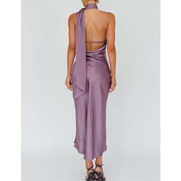 Elegant Satin Backless Halter Midi Dress for Every Occasion