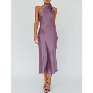 Elegant Satin Backless Halter Midi Dress for Every Occasion