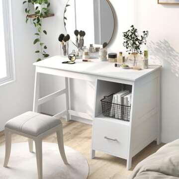 Stylish Tangkula White Desk with Storage & Drawers
