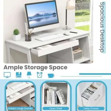 Stylish Tangkula White Desk with Storage & Drawers