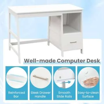 Stylish Tangkula White Desk with Storage & Drawers