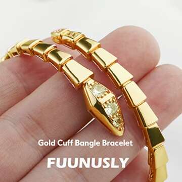 FUUNUSLY Crystal Cuff Bracelet for Women - Fashion AAA Cubic Zirconi Gold Snake Bracelet Charm, Bangle Jewelry Gift for Anniversary Party