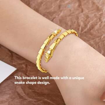 FUUNUSLY Crystal Cuff Bracelet for Women - Fashion AAA Cubic Zirconi Gold Snake Bracelet Charm, Bangle Jewelry Gift for Anniversary Party