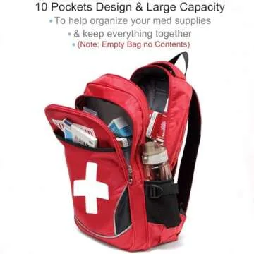 Camoredy First Aid Bag Empty Red Emergency Medical Bag First Responder Trauma Multi-Pocket Traveling Field Trips Camping Essentials (RED-1PCS)