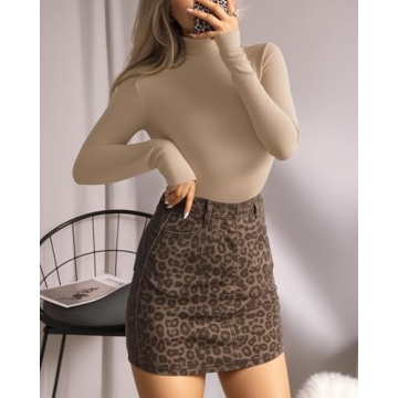 MANGOPOP Cozy Long Sleeve Turtleneck Bodysuit for Women