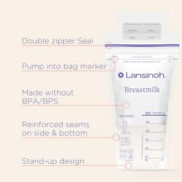 Lansinoh Breastmilk Storage Bags, 50 Count with 2 Pump Adapters, Baby Essentials, Fast Freeze & Thaw Breast Milk Bags for Baby Bottle Feeding, Superior Strength & Stretch, 6 Ounce