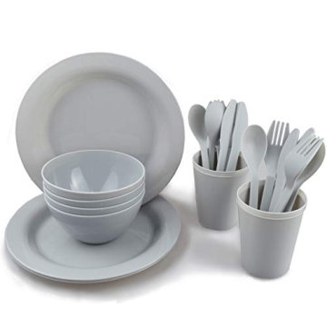 Plastic Plates and Bowls Sets,College Dorm Room Essentials Dishes Set Camping Plates,Dinnerware Acce...