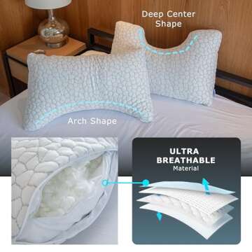 Pharmedoc Adjustable Shredded Memory Foam Curved Pillow - Side Sleeper Pillow -Ergonomic Curved - Neck Pillow for Pain Relief - Queen Bed Pillow 1 Pack