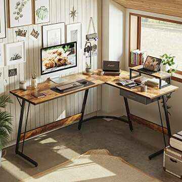 CubiCubi 59 x 47 inch L-Shaped Desk Computer Corner Desk, 59.1" Home Office Writing Study Workstatio...